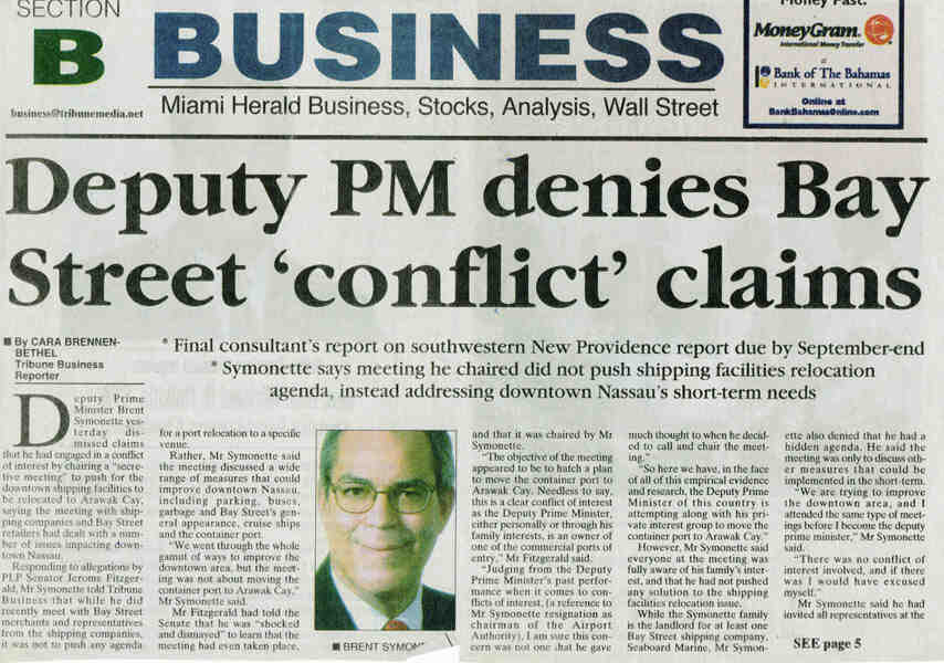PORT RELOCATION CONFLICT OF INTEREST NEWSPAPER ARTICLE